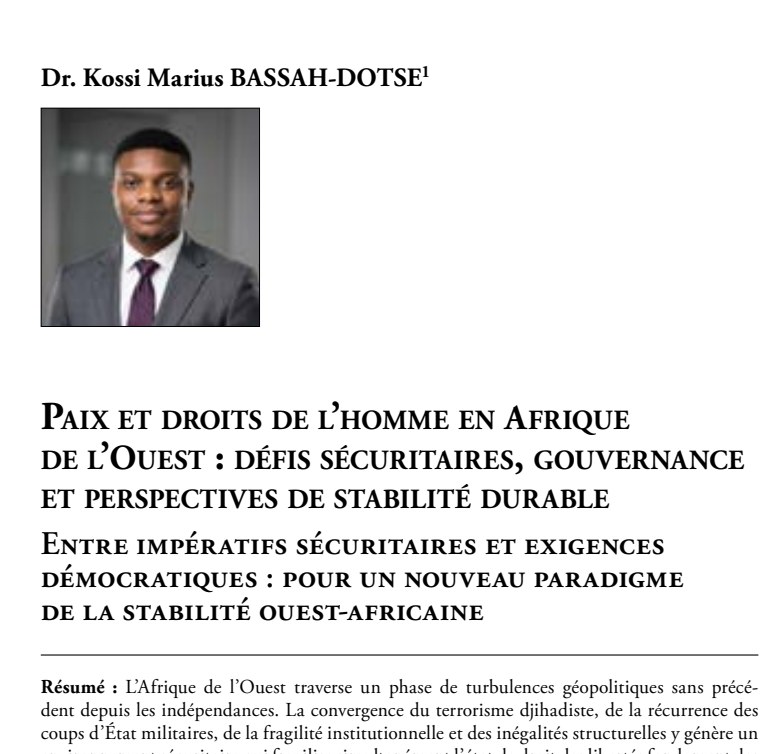 Paix et droits de l’homme en Afrique de l’Ouest : défis sécuritaires, gouvernance et perspectives de stabilité durable — Entre impératifs sécuritaires et exigences démocratiques