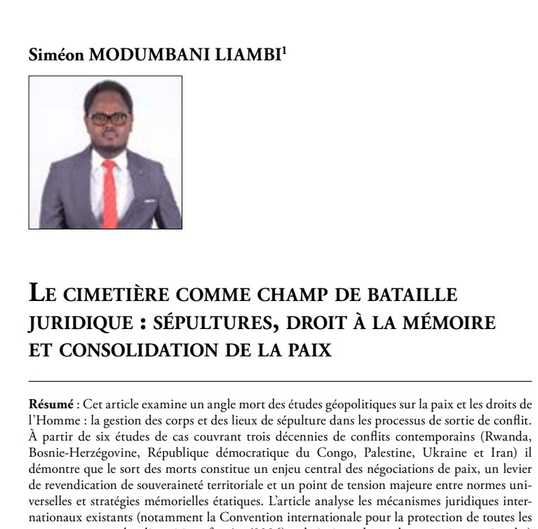 Le cimetière comme champ de bataille juridique : sépultures, droit à la mémoire et consolidation de la paix