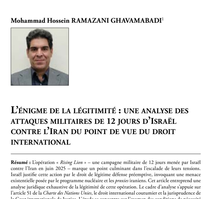 L’énigme de la légitimité : une analyse des attaques militaires de 12 jours d’Israël contre l’Iran du point de vue du droit international